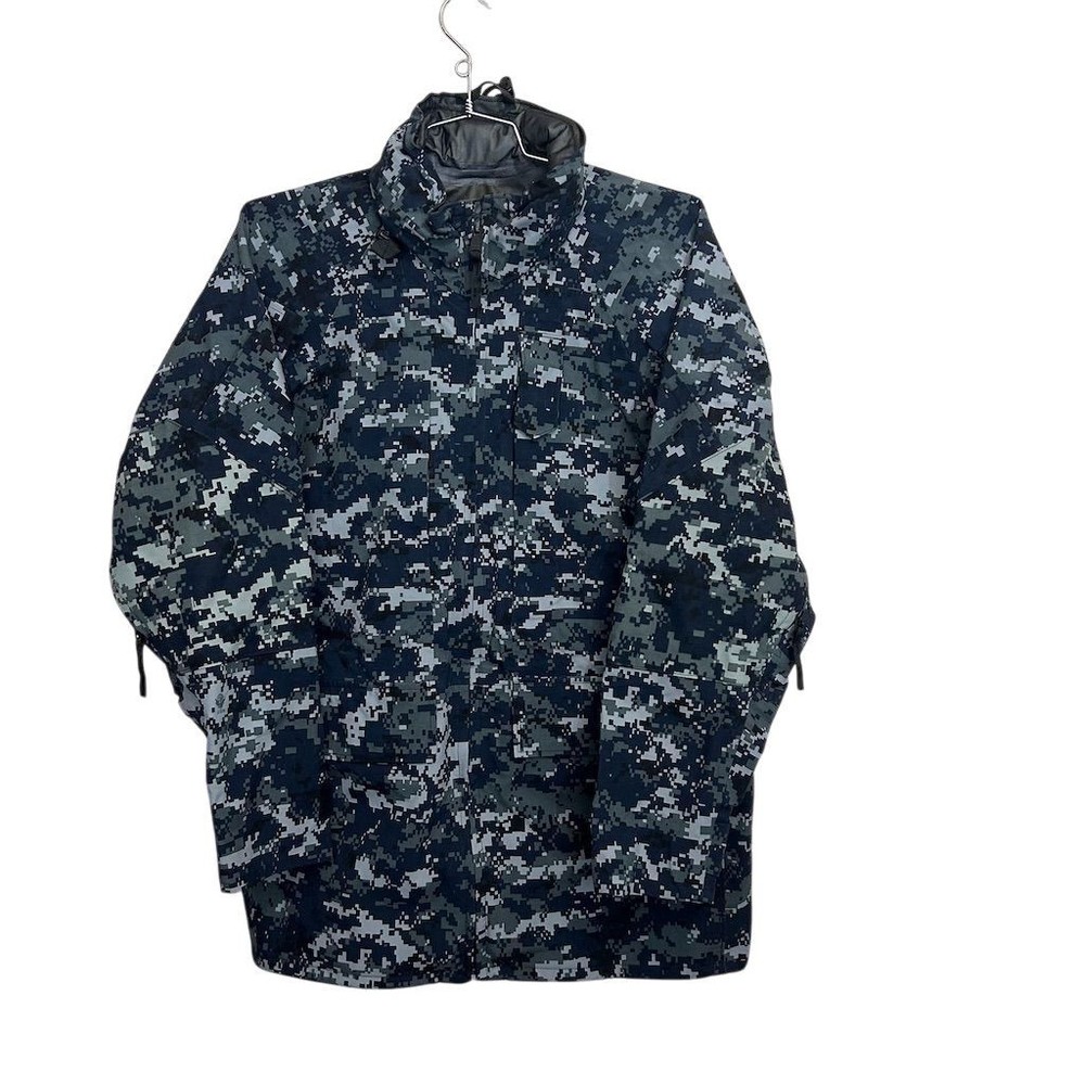 US Navy Men's Blue Camo Hooded Parka Jacket Size Medium Long Winter Gore-Tex