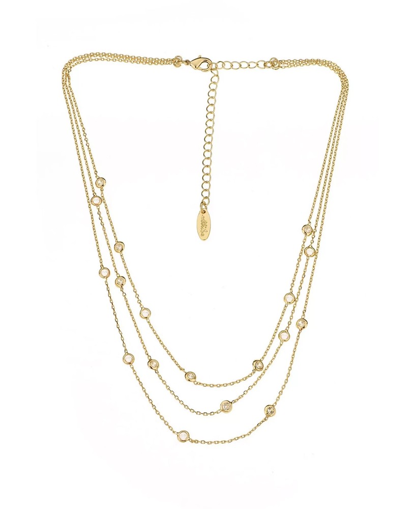 Ettika 18K Gold Plated Layered Necklace Cubic Zirconia Dainty Chain New