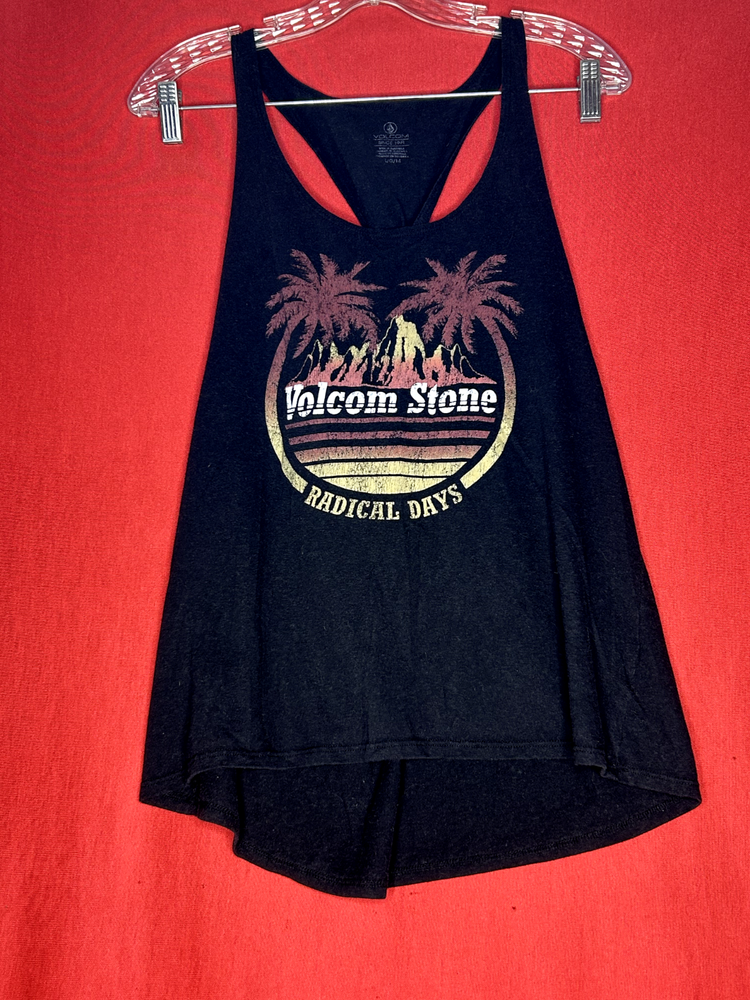 Size L/14 Volcom Stone Radical Days Mountain View Black Logo Racerback Tank Top