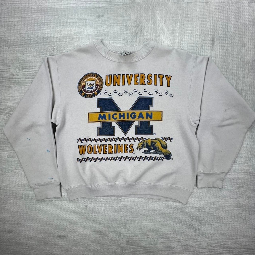 Vintage 80s Michigan Wolverines Sweatshirt Size: Medium White Blue NCAA college