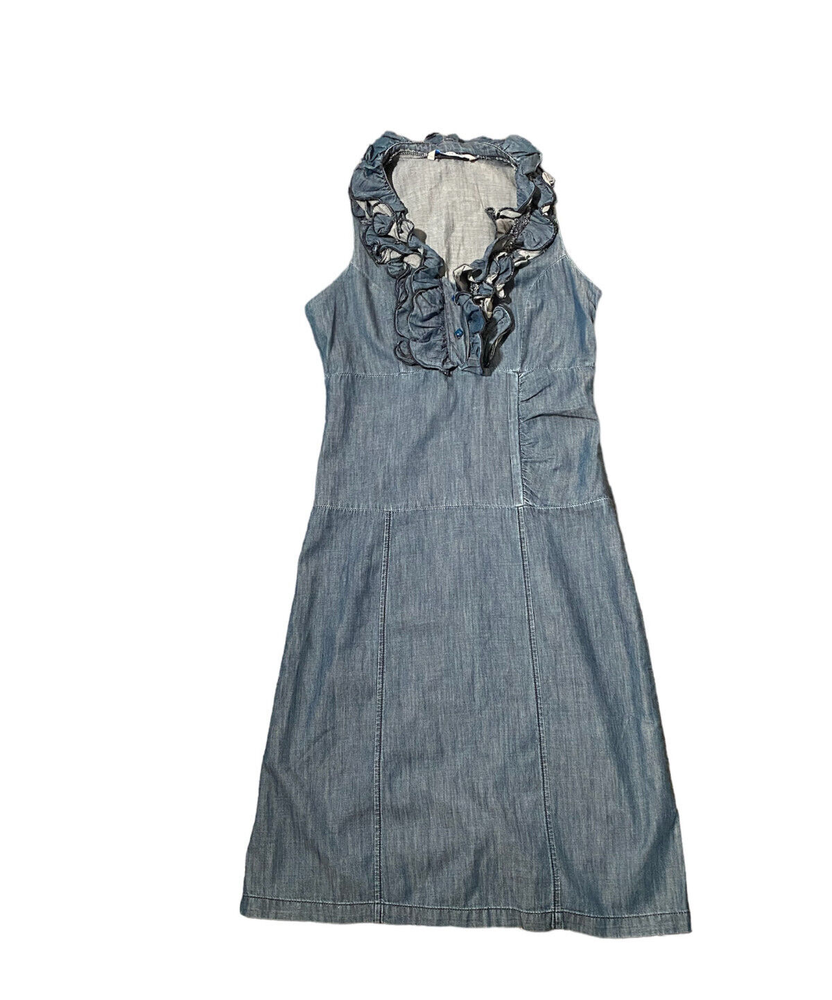 Simply Chic Dress Women Small Denim Summer Short Ruffle Sleevless Blue