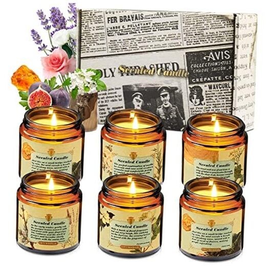 6 Pack Scented Candles Gift Set for Men, Aromatherapy Candles Sets Smoke Brown
