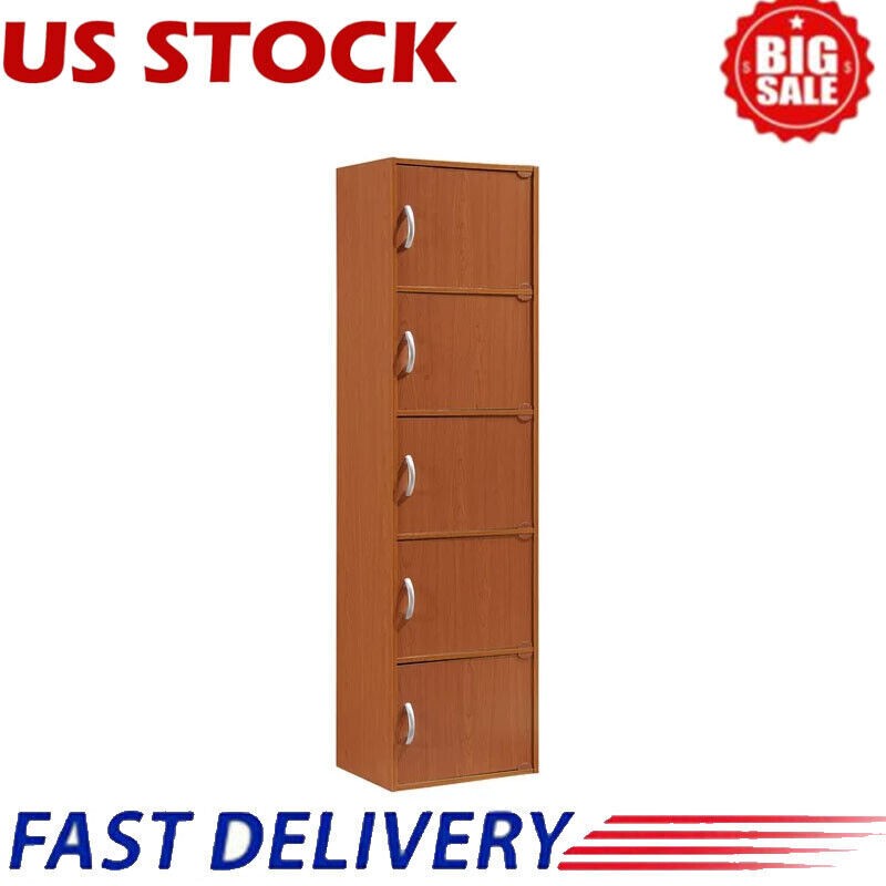 5-Shelf 5-Door Brown Multipurpose Storage Cabinet for Home or Office