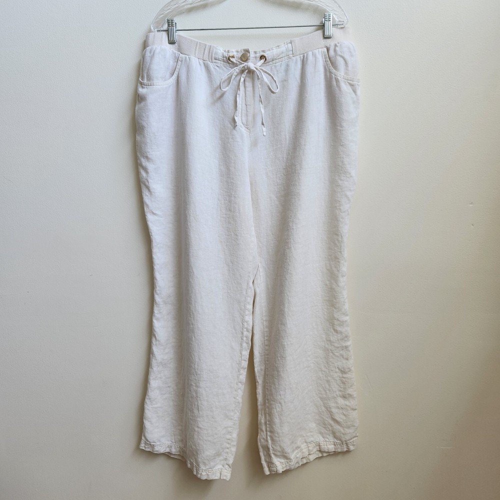JM Collection Pants Womens Size 16W Off White Linen Drawstring Pockets Unlined