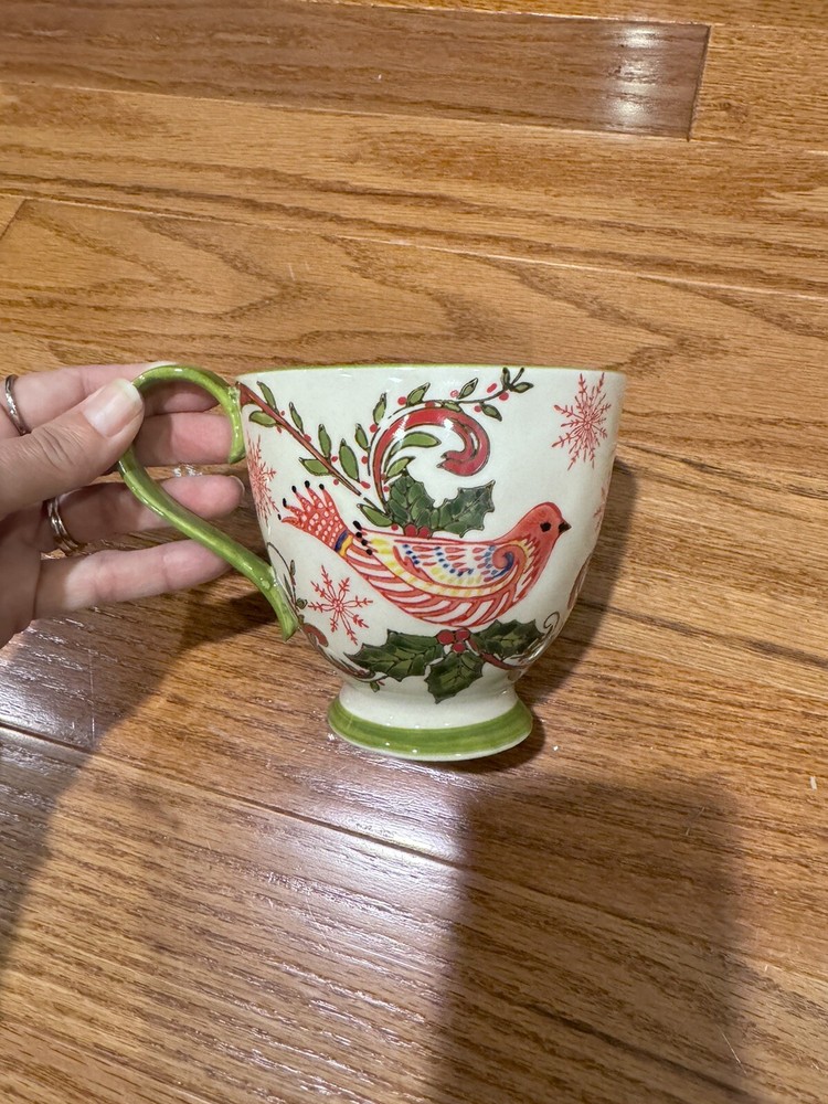 Creative Co-op Katie McRostie Christmas Bird Pedestal Mug Set of 2