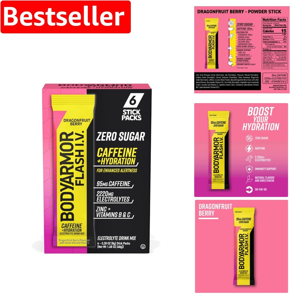 Portable Caffeinated Hydration Packs - Dragonfruit Berry Electrolytes 6 Sticks