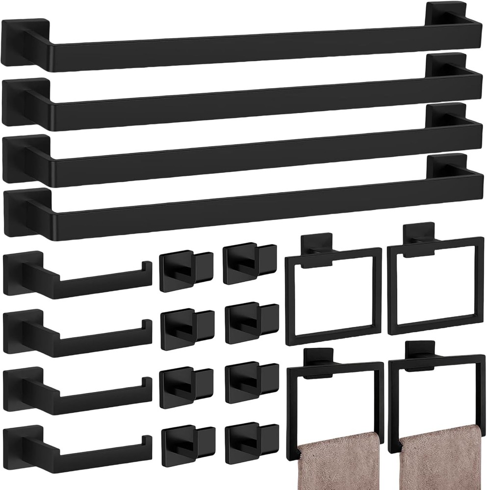 20-Piece Matte Black Bathroom Accessories Set, 23.6-Inch