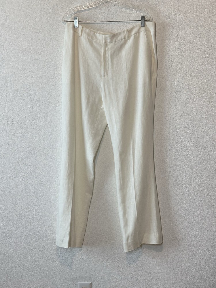 Lauren Ralph Lauren Womens White Linen Wide Leg Pants Size 14 Fully Lined 36x32
