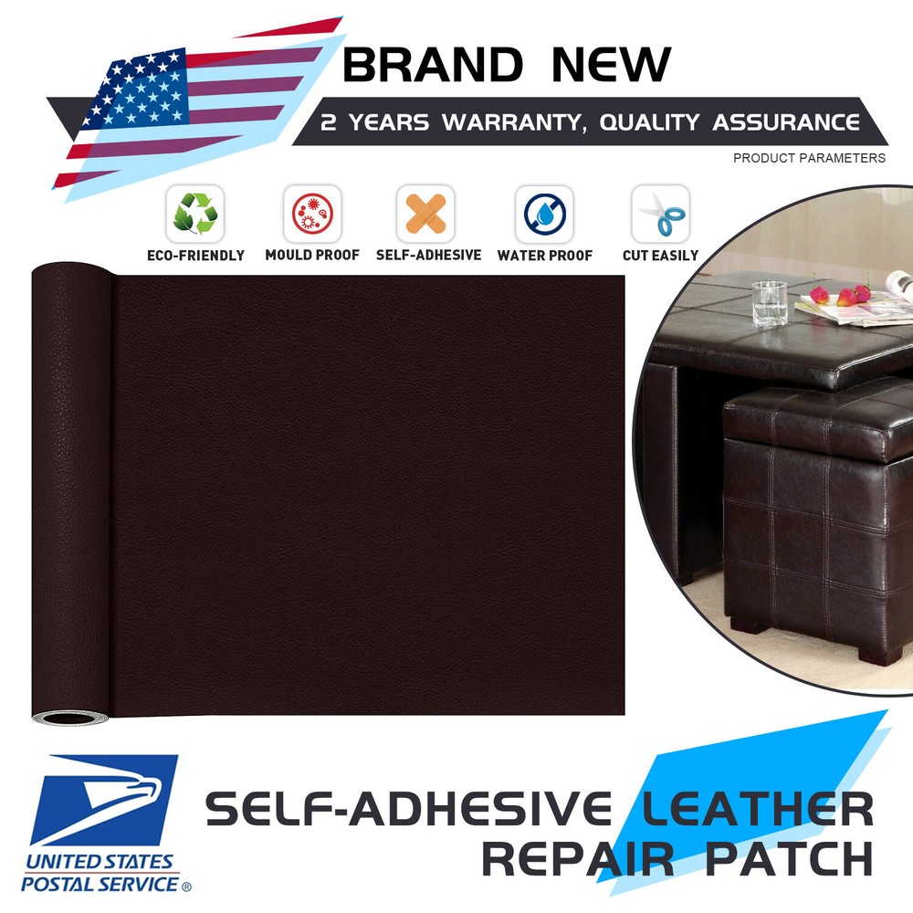 8*12in Adhesive Leather Repair Patch Tape Seats Couch Sofa Chair Jacket Coffee