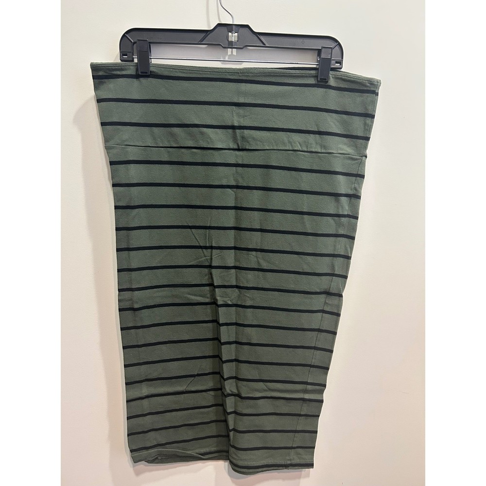 Torrid Plus Size Olive Green Black Striped Stretch Knit Pencil Skirt