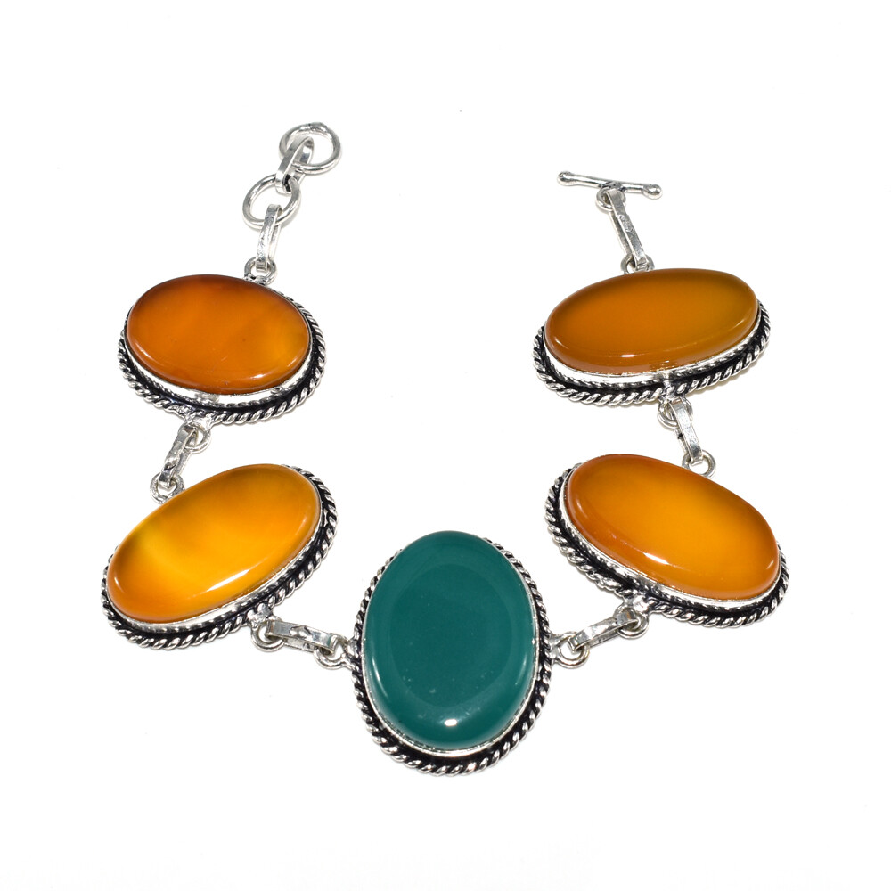 Green Onyx Yellow Agate Gemstone Christmas Sale Bracelet 7 N744-image