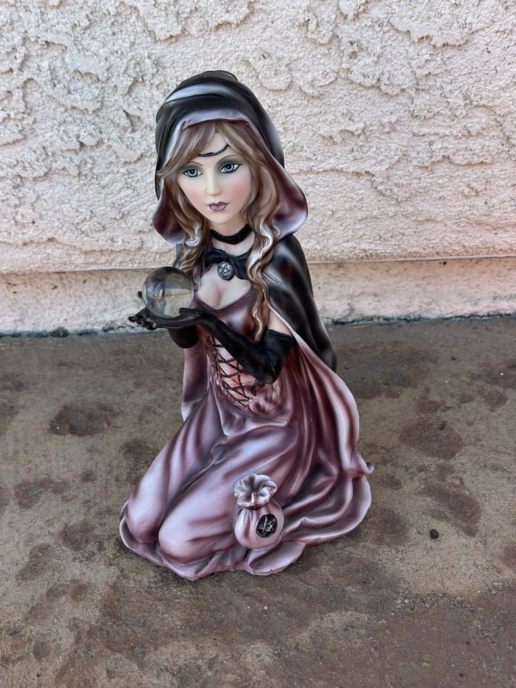 Caped Pagan Witch Crystal Ball Smooth Resin Figurine