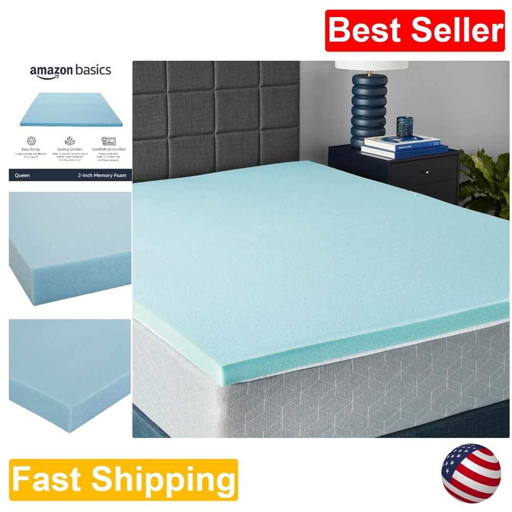 CertiPUR-US Certified Cooling Gel Memory Foam Topper - Queen Size 80x60x2 Inches