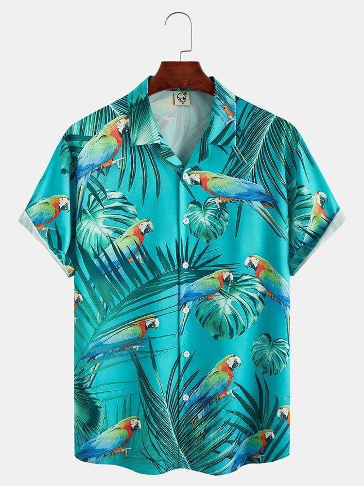 Breathable Men's Animal Print Short Sleeve Hawaiian Shirt