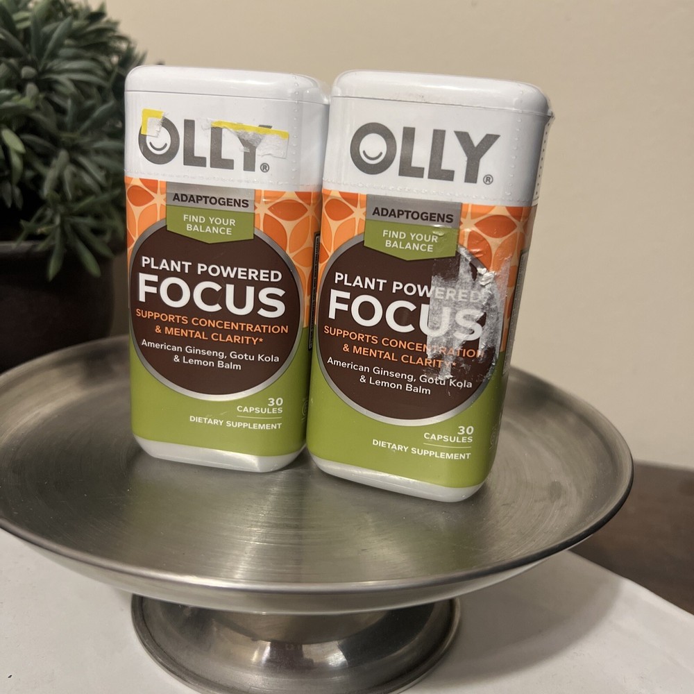 2x OLLY Plant Powered Focus ~ Ginseng Gota Kola & Lemon Balm ~ 30 Capsules 12/24