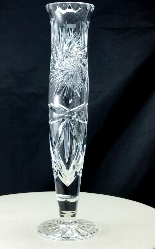 Vintage Bohemia Crystalex 9-inch Bud Vase with Pinwheel Cut Crystal Design