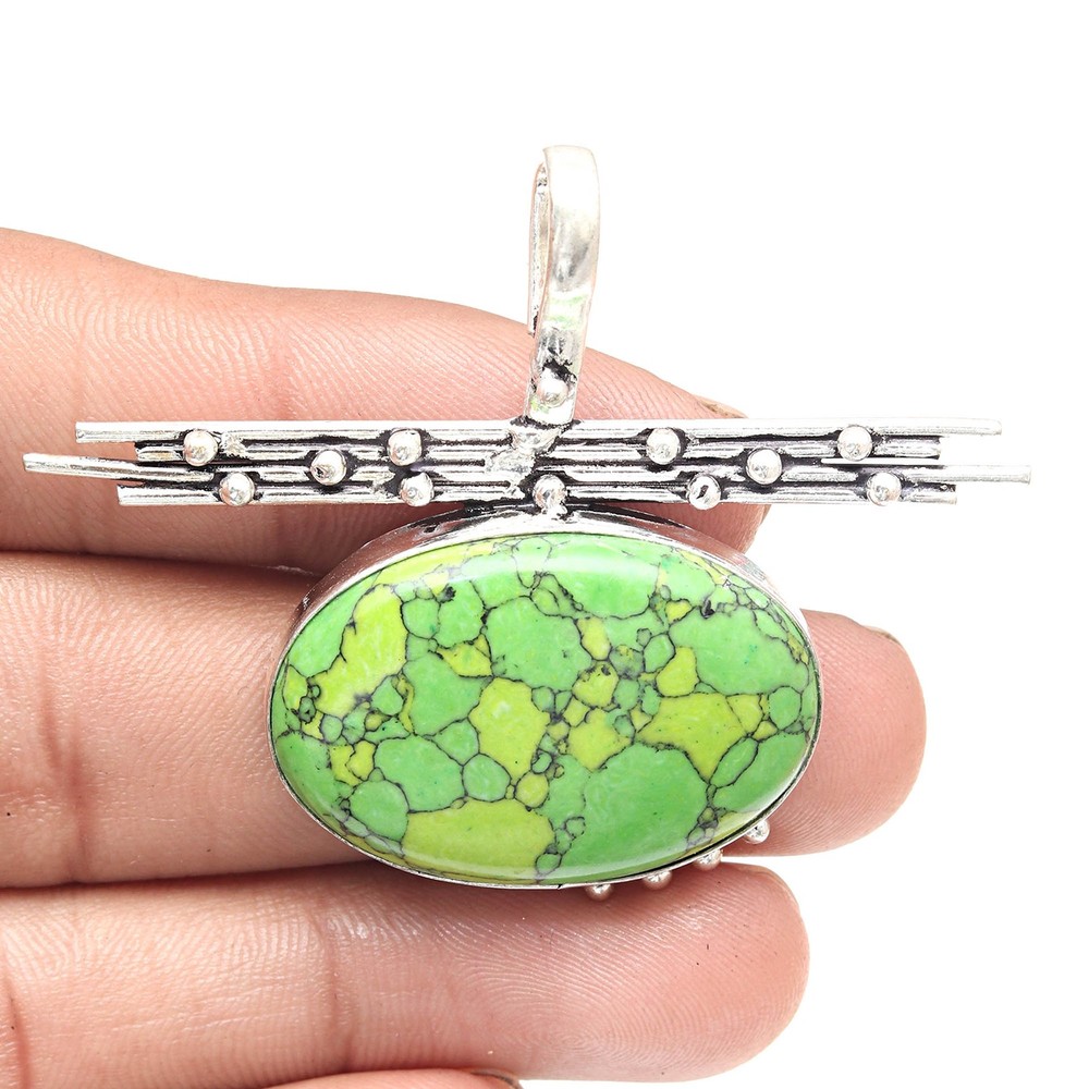 Turquoise Gemstone Silver Pendant Handmade Jewelry Gift For Her 1.75 Inch