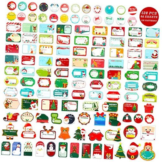 528 Pieces Christmas Gift Tags Stickers, Self Adhesive Christmas Tags Sticker