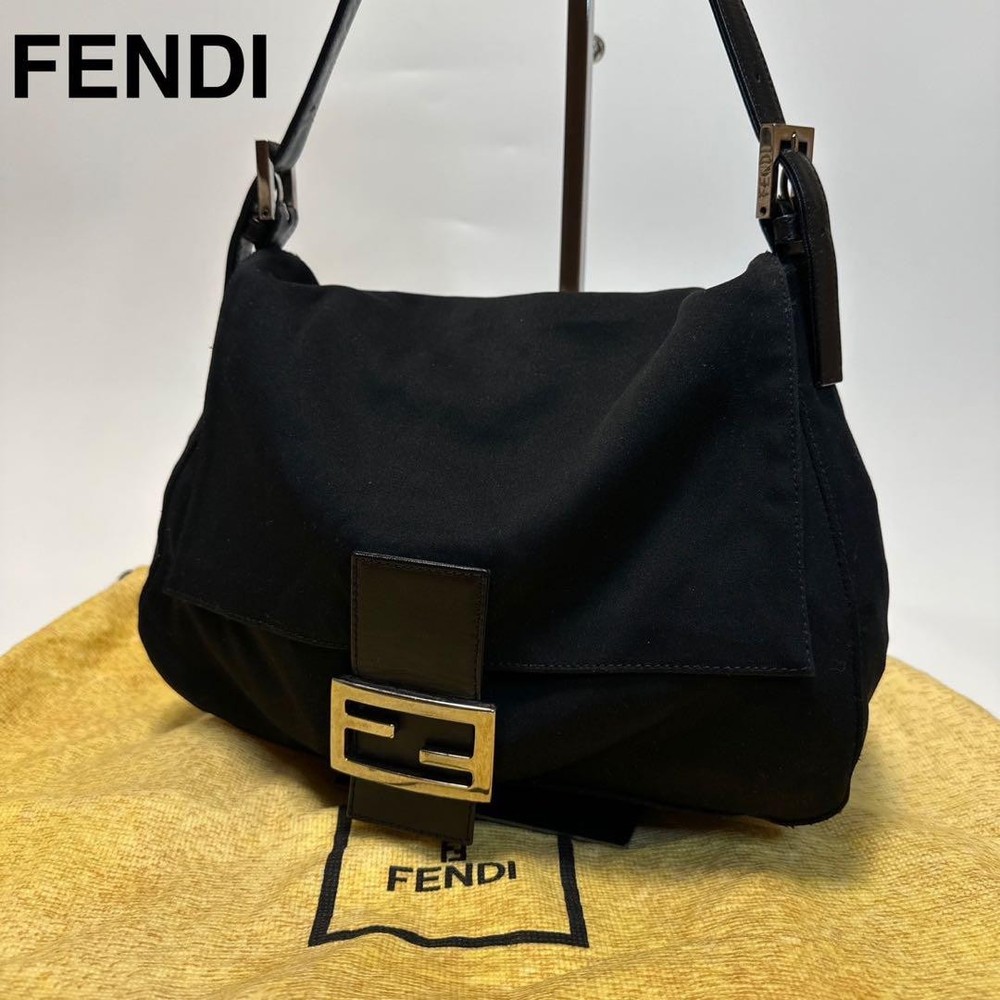 FENDI Mamma Bucket Shoulder Bag Black Cotton Authentic I0516489