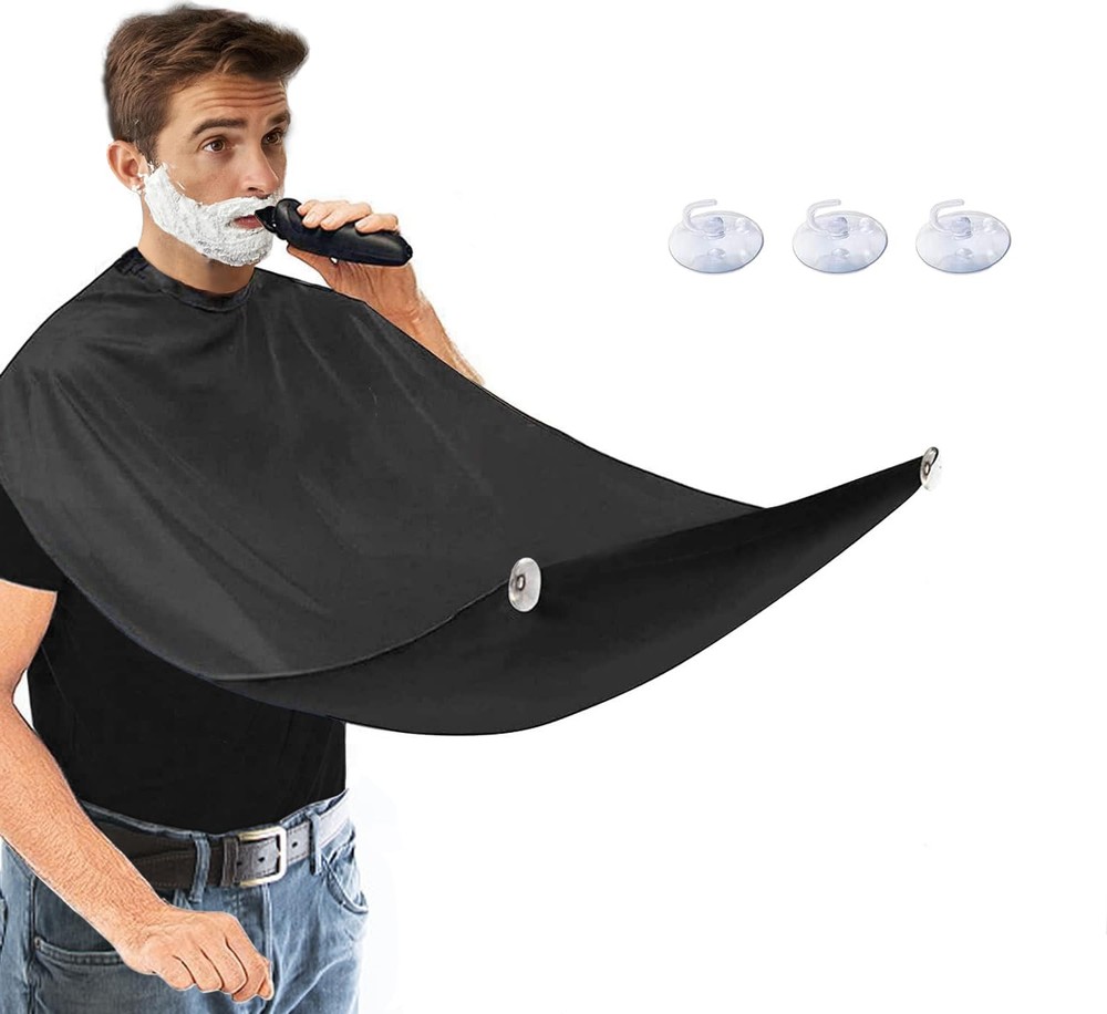 Beard Bib Apron, Trimming Catcher for Shaving & Hair Clippings, Black