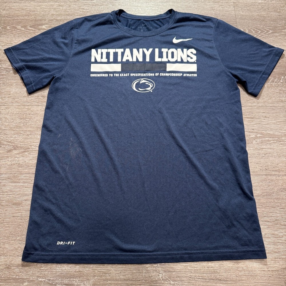 Nike Shirt Mens Large Blue Penn Nittany lions Tee Dri Fit Spellout Logo Casual