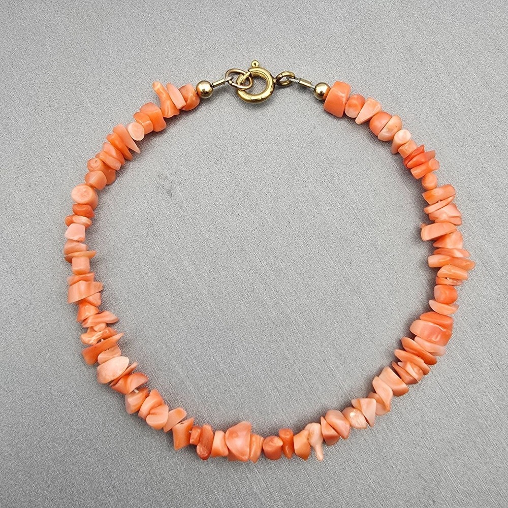 Vintage Natural Pink Salmon Coral Chip Bracelet with 14k Gold Clasp