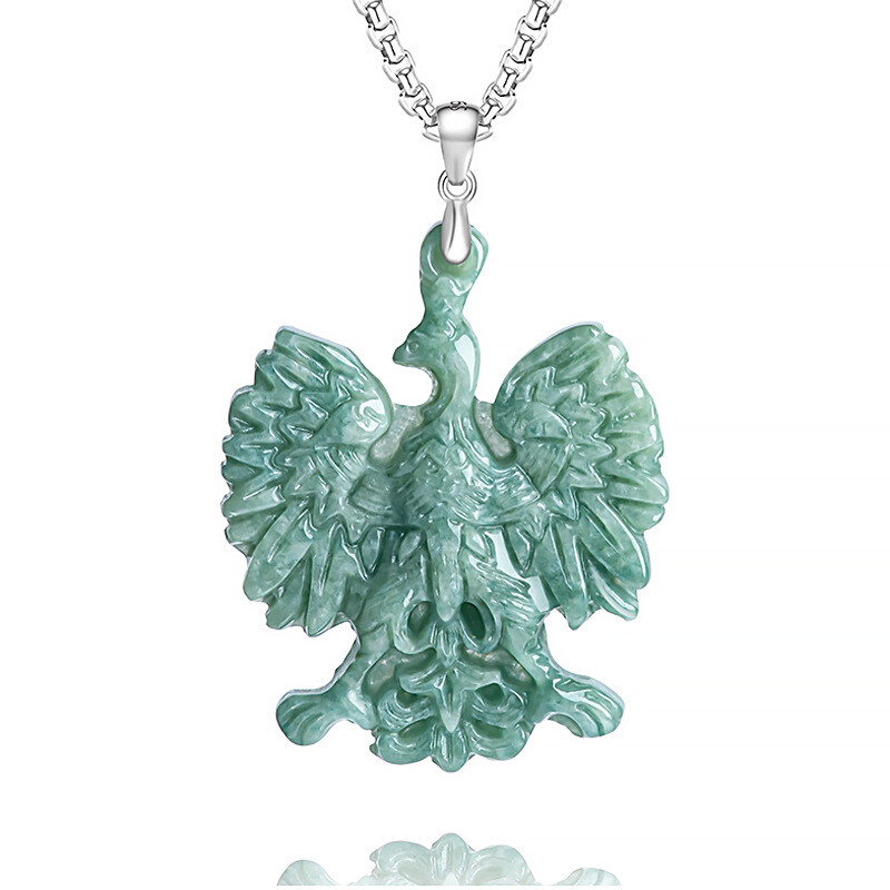 Natural Grade A Jadeite Jade Freedom Eagle Pendant in S925 Silver