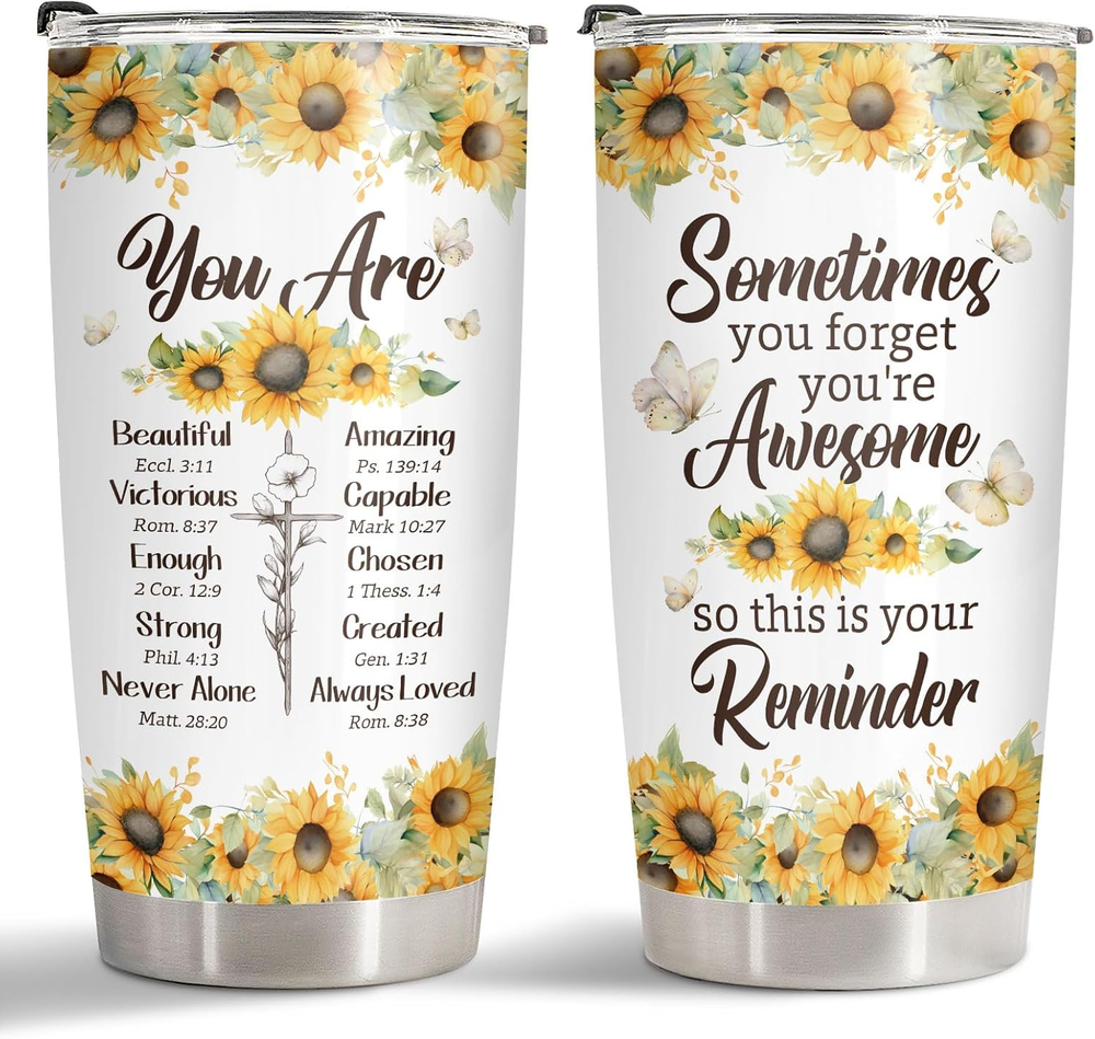 Christmas Gifts for Mom, Christian Tumbler with Lid 20 Oz Stainless Steel, God C