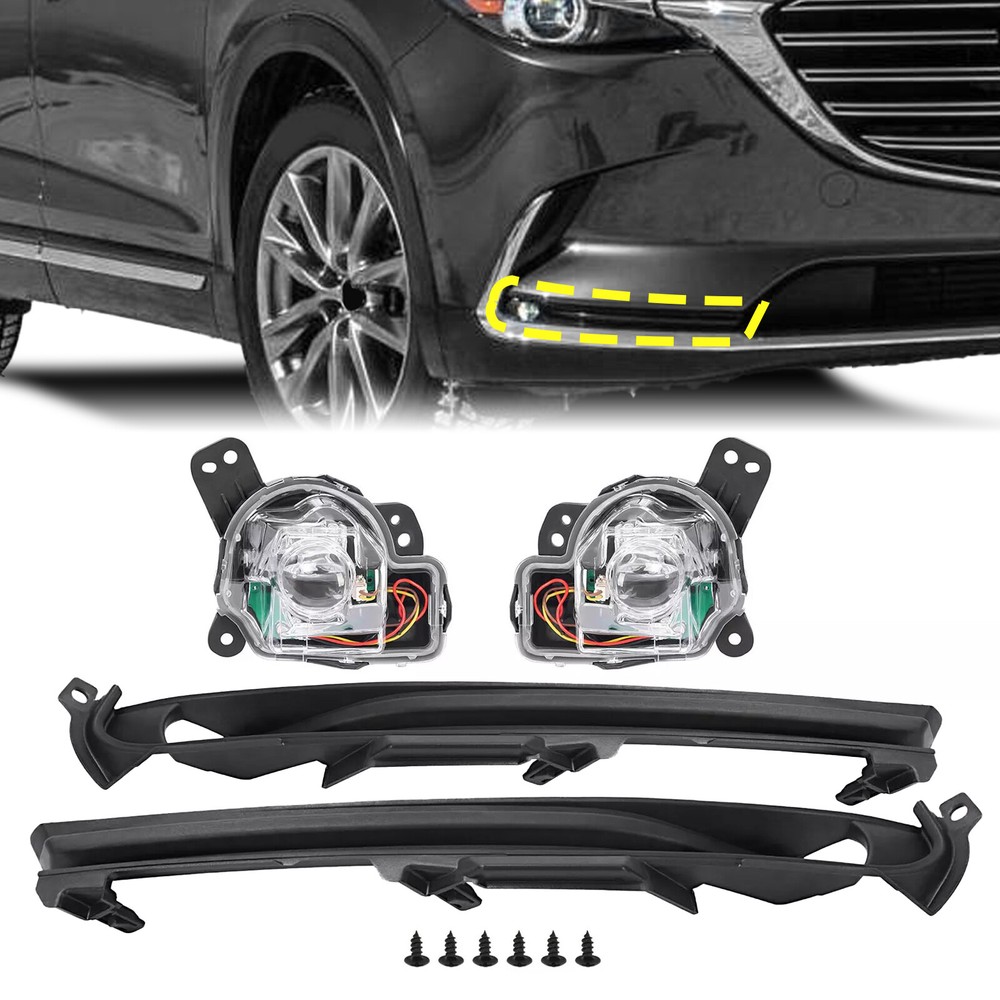 Pair LED Fog Lights W/Bezel Cover For Mazda CX-9 2016-2023 Driver&Passenger Side