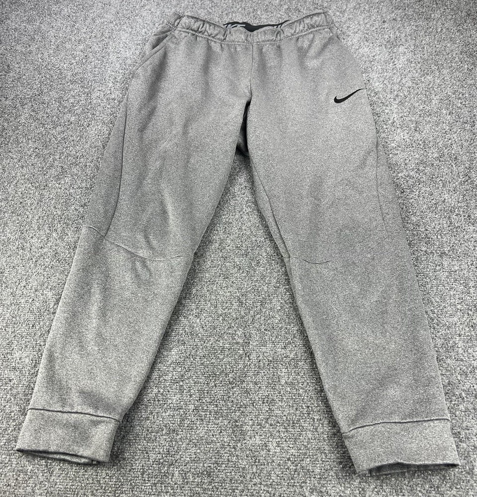 Nike Dri Fit Joggers Men Medium Gray Sweatpants Training Gym Pants Swoosh