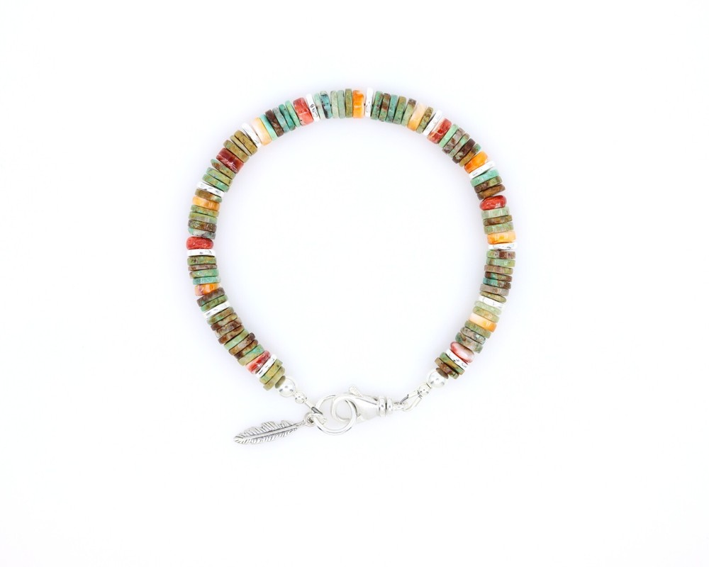 Apache-Inspired Heishi Gemstone Bracelet – Green, Yellow, Orange, Fiery Red