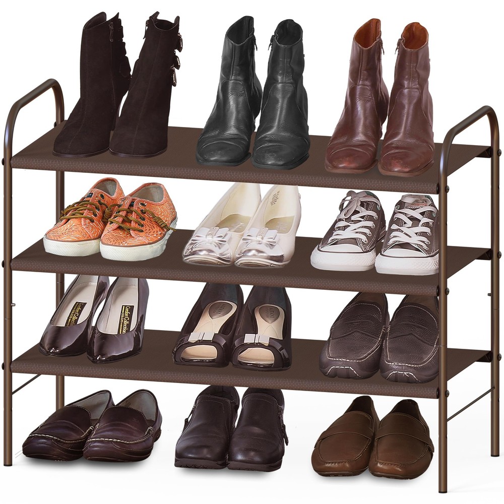 3-Tier Bronze Shoe Rack Organizer Holds 9 Pairs Space-Saving Shelf