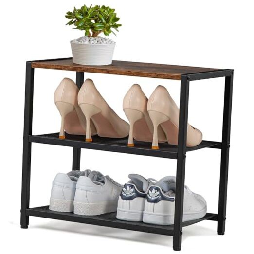 3-Tier Dense Metal Mesh Shoe Rack 17x10x15.75 Inches Compact Storage Shelf