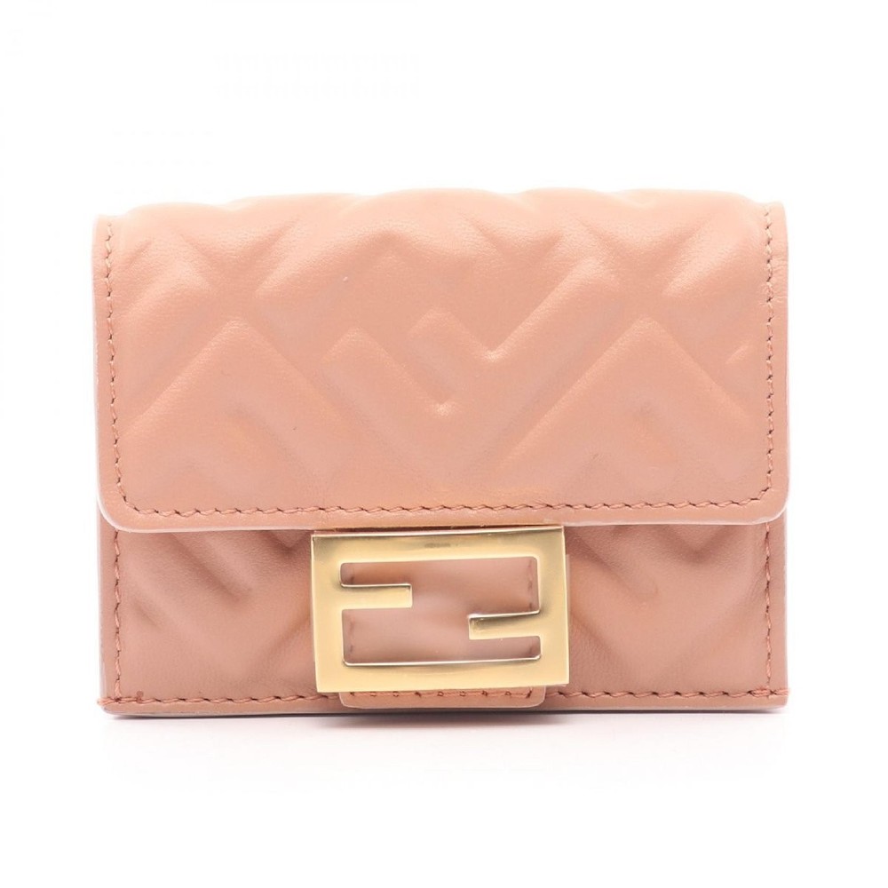 FENDI Baguette FF Logo Leather Tri-Fold Wallet in LAMB