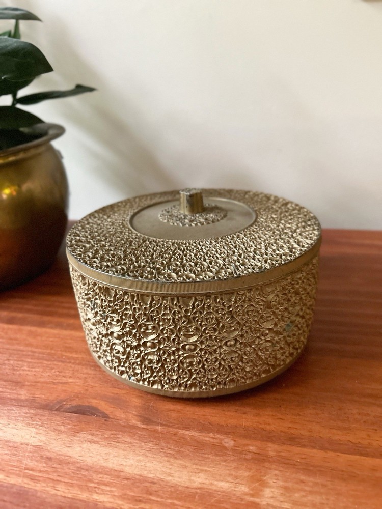 Vintage Large Gold Ornate Plastic Storage Box Hollywood Regency