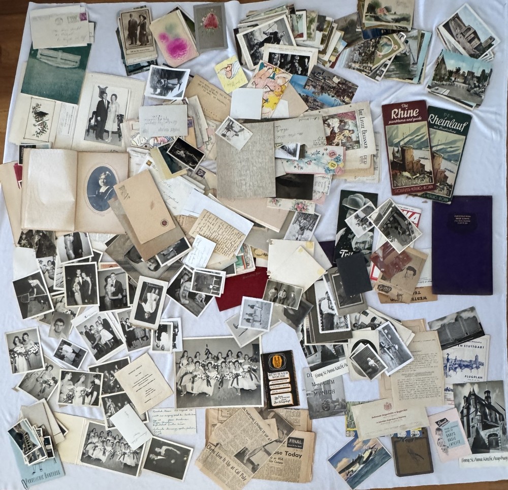 ANTIQUE ESTATE EPHEMERA LOT TRAVEL PHOTO POSTCARDS LETTERS UCLA DIPLOMA SORORITY