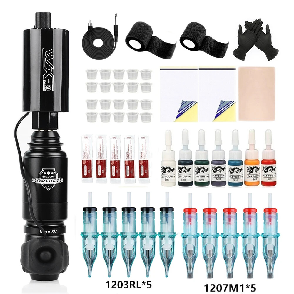 Wireless Tattoo Kit Rotary Machine Pen Interface with Ring Switch Power Supply