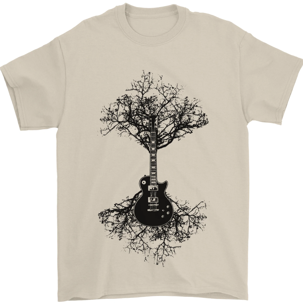 Electric Guitar Tree & Roots Guitarist Mens T-Shirt 100% Cotton