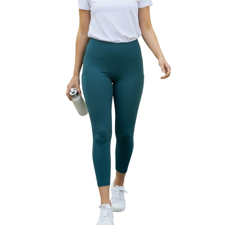 Yogalicious Luxe Womens XL Teal Green Leggings Buttery Soft Pockets EUC