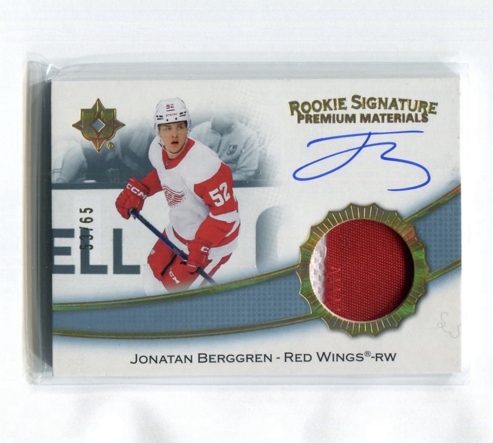 2022-23 Ultimate Jonatan Berggren Premium Materials Rookie Patch Auto /65