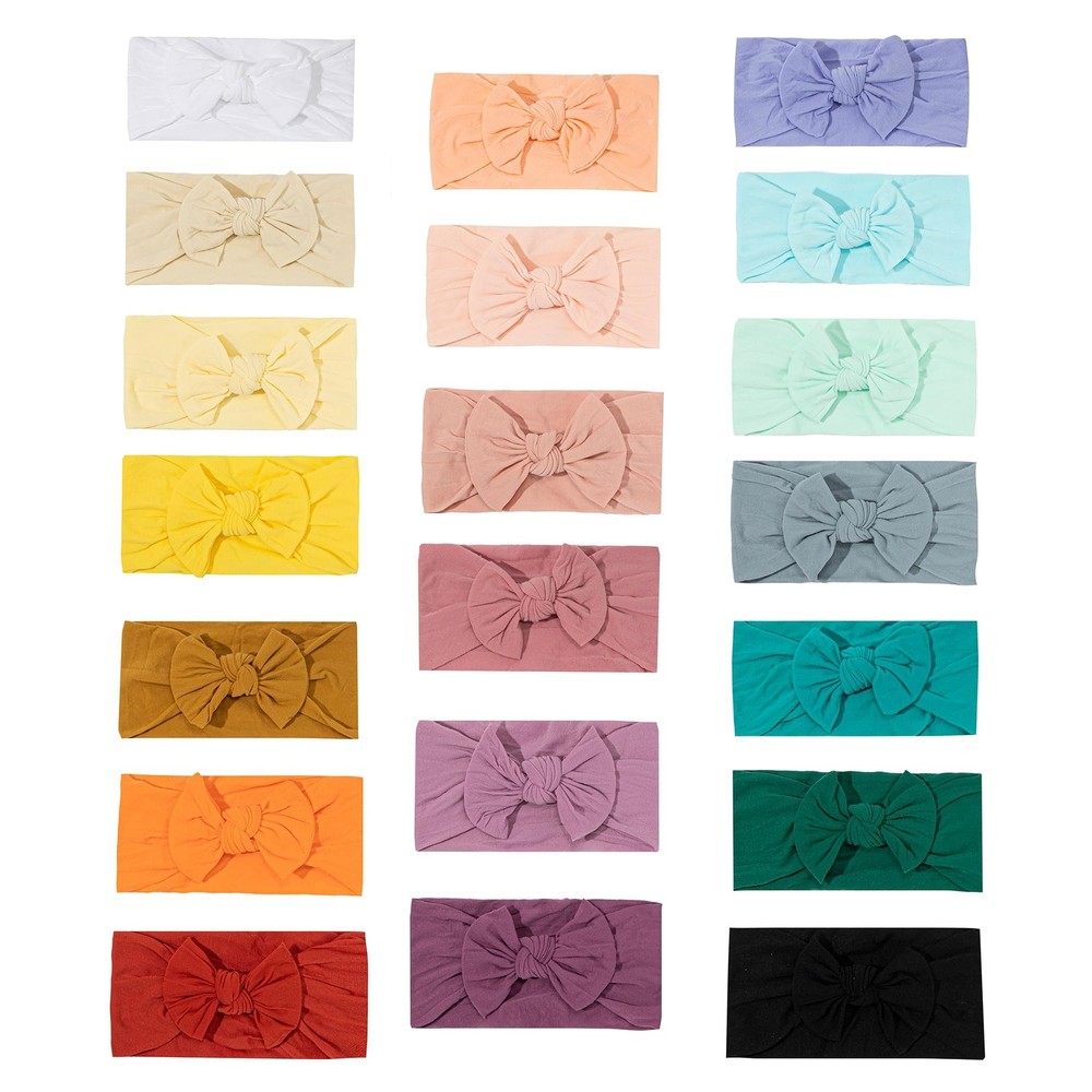 20PCS Baby Soft Nylon Headbands Hairbands With Hair Bows,Elastics Head Wrap H...