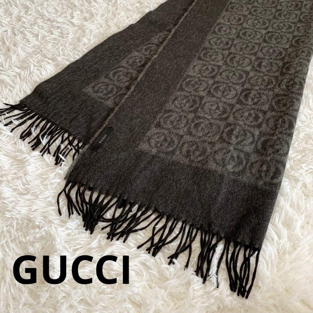 Luxury Fiber Jewelry 100% Cashmere Gucci Scarf with GG Interlocking Pattern