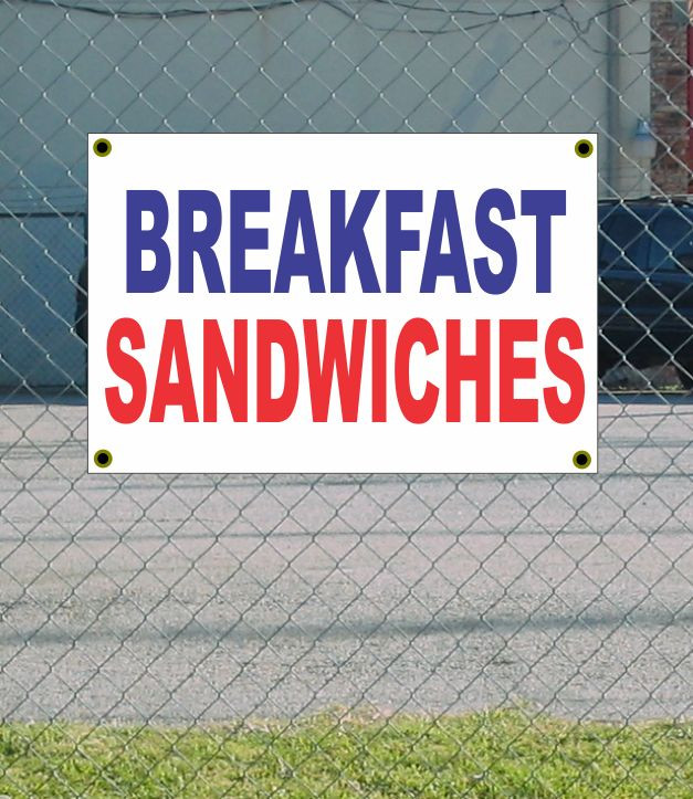Get 2x3 Breakfast Sandwiches Red White & Blue Banner Sign at Discounted Size & Price