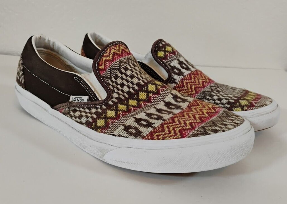 Vans Off the Wall Slip On Mens 10 Fair Isle Print Canvas Shoes Festival Sweater