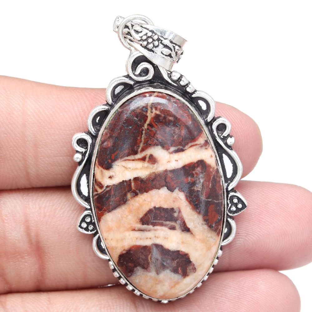 Handmade Jasper Gemstone Pendant in 925 Silver for Mother's Day 2.25 Inch-image