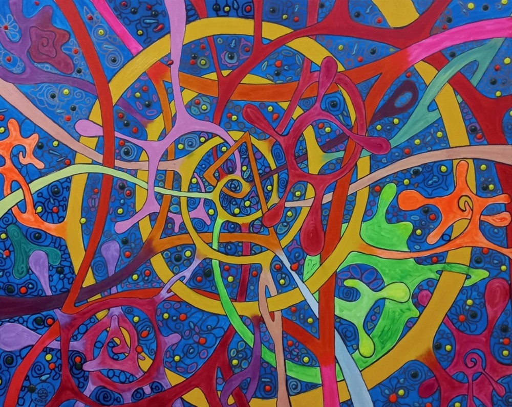 Original Abstract Handmade Stretched Canvas Oilpainting Trippy Spiral DUALITY 3