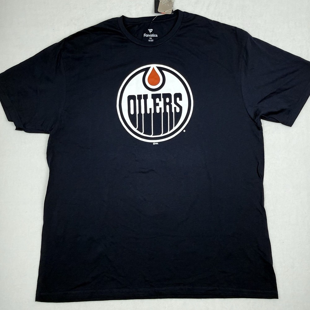 New Fanatics Edmonton Oilers Men's 2XL T-Shirt Short Sleeve Large Logo NHL Blue