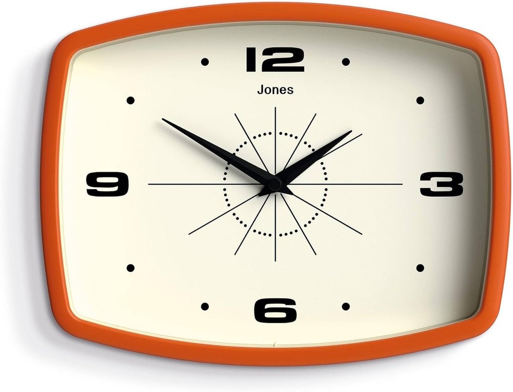 Retro Wall Clock Orange Mid Century 10in NEW