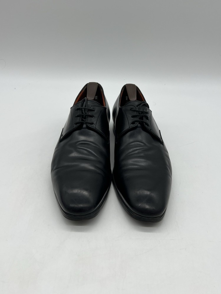 Santoni Induct Men’s Sz 10.5D Black Leather Plain Toe Lace Up Derby Dress Shoes.