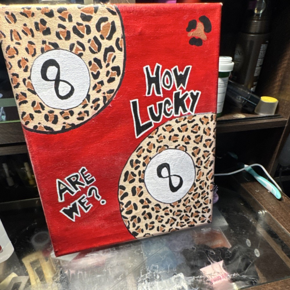 How Lucky Are We? 8 Ball Billiards Pop Art Acrylic Canvas Painting, Contemporary